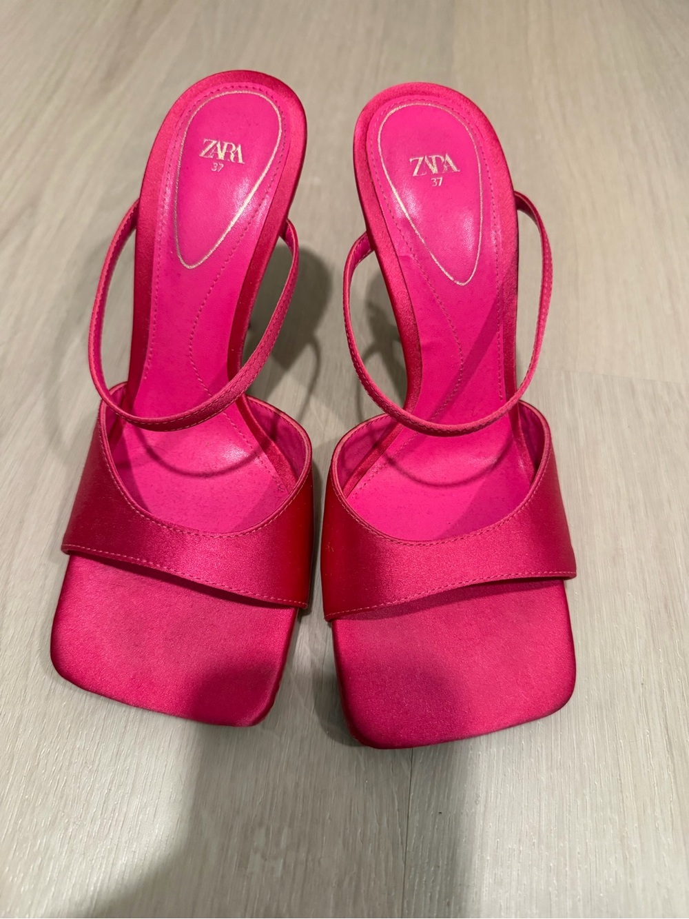ZARA Hot Pink Satin Square-Toe Heels